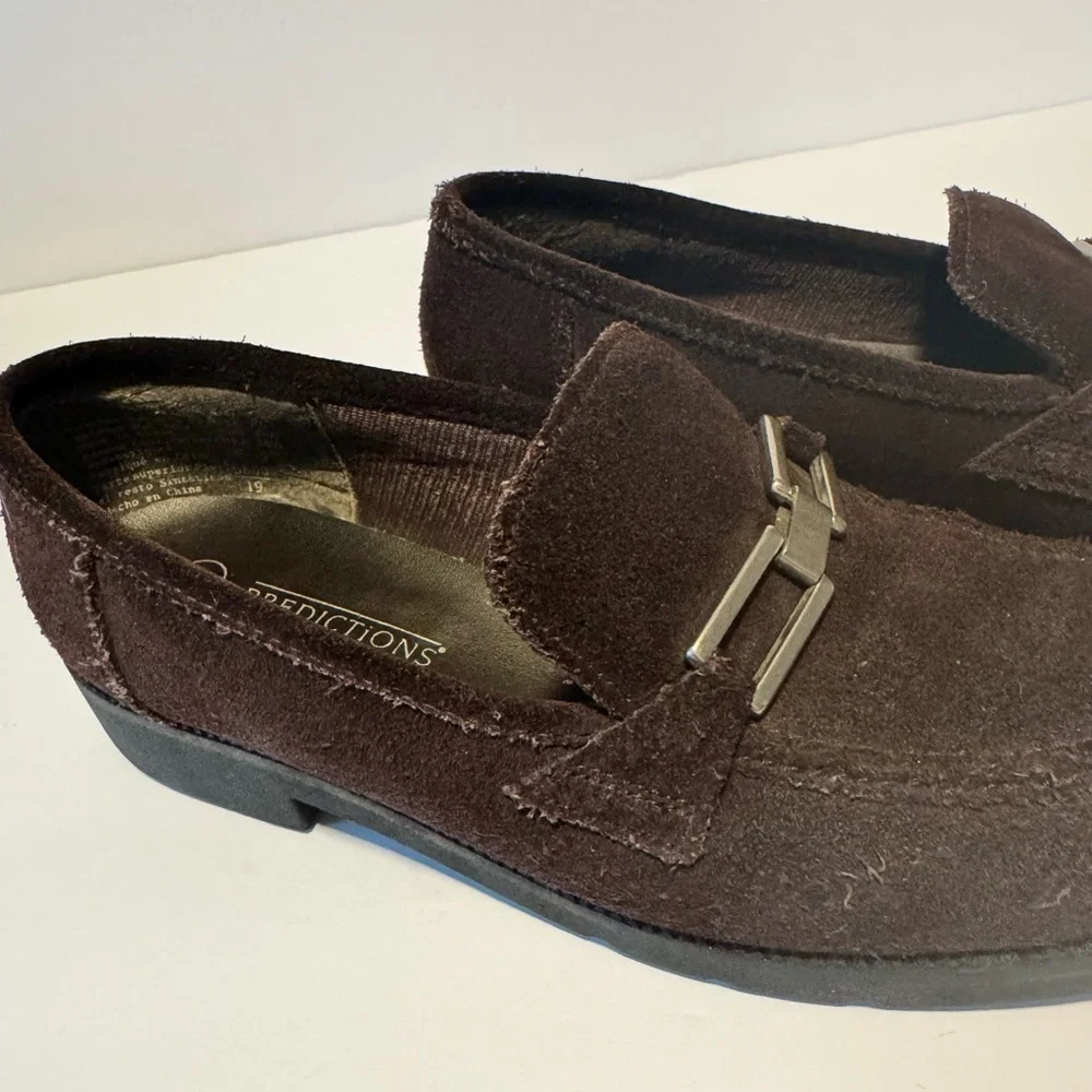 Predictions Women's 7.5 Loafers Faux Suede Buckle Slip-On Brown